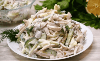 Салат из кальмаров и яиц с плавленным сырком